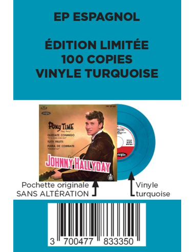 Johnny Hallyday - Pony Time - Vinyle Turquoise (Espagne) (Vinyle 7'')