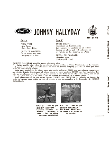 Johnny Hallyday - Pony Time - Vinyle Rose (Espagne) (Vinyle 7'')