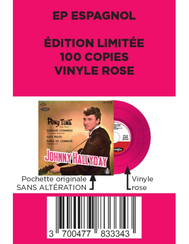 Johnny Hallyday - Pony Time - Vinyle Rose (Espagne) (Vinyle 7'')