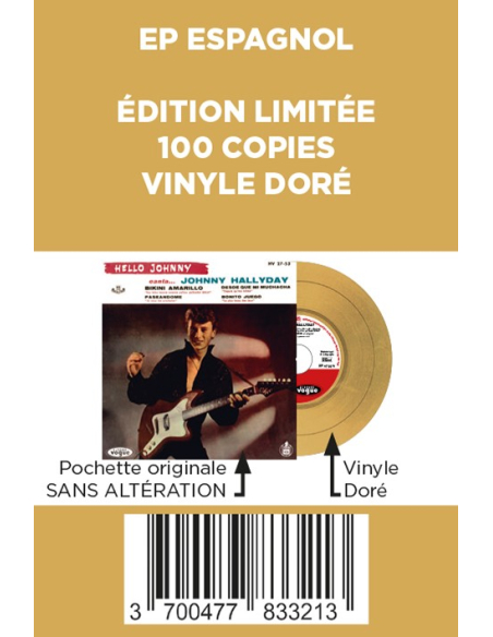 Johnny Hallyday - Hello Johnny - Vinyle Doré (Espagne) (Vinyle 7'')