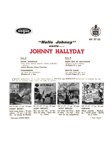 Johnny Hallyday - Hello Johnny - Vinyle Jaune Citron (Espagne) (Vinyle 7'')
