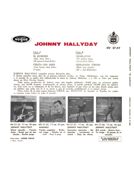 Johnny Hallyday - Si, Querido - Vinyle Jaune Citron (Espagne) (Vinyle 7'')