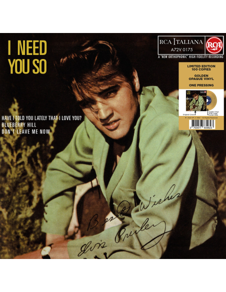 Elvis Presley - I Need You So - Vinyle Doré (Italie) (Vinyle 7'')