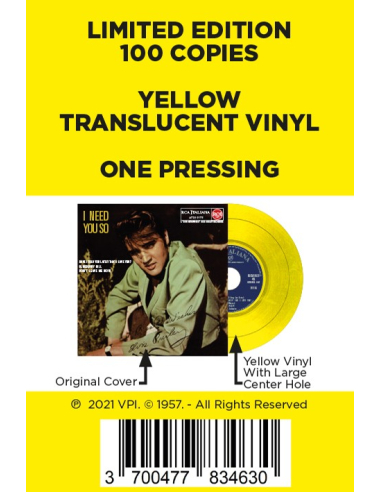Elvis Presley - I Need You So - Vinyle Jaune (Italie) (Vinyle 7'')