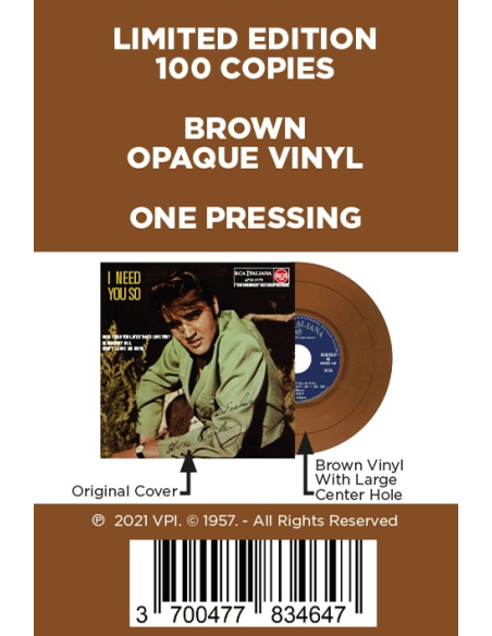 Elvis Presley - I Need You So - Vinyle Marron (Italie) (Vinyle 7'')