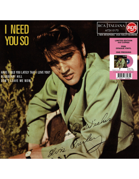 Elvis Presley - I Need You So - Vinyle Rose (Italie) (Vinyle 7'')