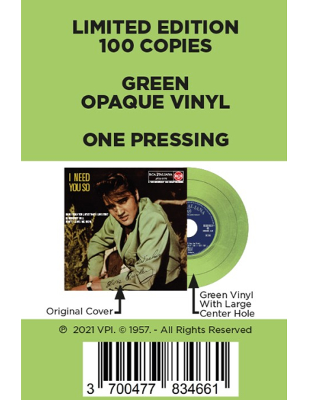 Elvis Presley - I Need You So - Vinyle Vert (Italie) (Vinyle 7'')