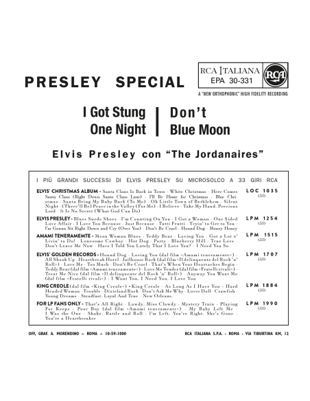 Elvis Presley - Presley Special - Vinyle Jaune (Italie) (Vinyle 7'')