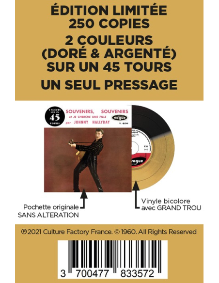 Johnny Hallyday - Souvenirs, Souvenirs - Vinyle Doré & Argenté (Vinyle 7'')