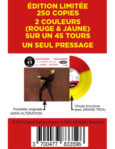 Johnny Hallyday - Souvenirs, Souvenirs - Vinyle Rouge & Jaune (Vinyle 7'')