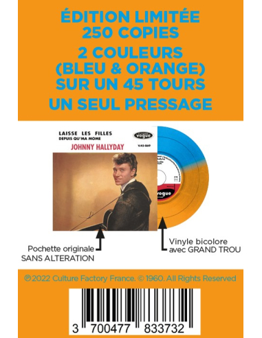 Johnny Hallyday - Laisse Les Filles - Vinyle Orange & Bleu (Vinyle 7'')
