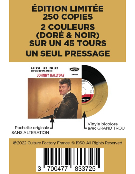 Johnny Hallyday - Laisse Les Filles - Vinyle Doré & Noir (Vinyle 7'')