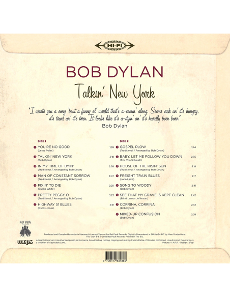 Bob Dylan - Talkin' New York - RSD 2022 (Vinyle + CD)