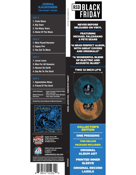 Jorma Kaukonen - Too Many Years - BF 2022 (Vinyle)