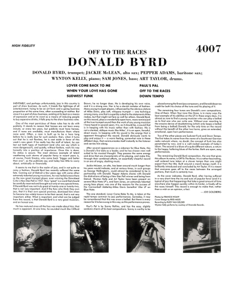 Donald Byrd - Off to The Races (Vinyle)