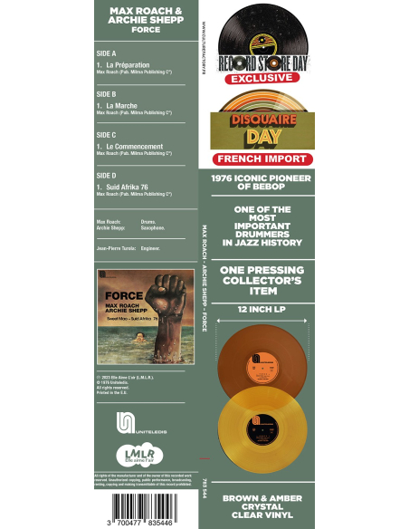 Max Roach & Archie Shepp - Force - Sweet Mao - Suid Afrika 76 - RSD 2023 (Vinyle)