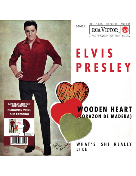 Elvis Presley - Wooden Heart - Vinyle Bordeaux (Espagne) (Vinyle 7'')