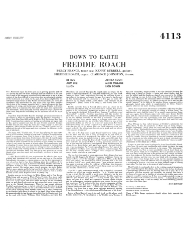 Freddie Roach - Down to Earth (Vinyle)