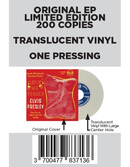 Elvis Presley - Love Me Tender - Vinyle Translucide (Belgium) (Vinyle 7'')