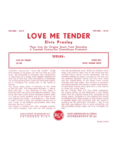Elvis Presley - Love Me Tender - Vinyle Jaune  (Belgium) (Vinyle 7'')