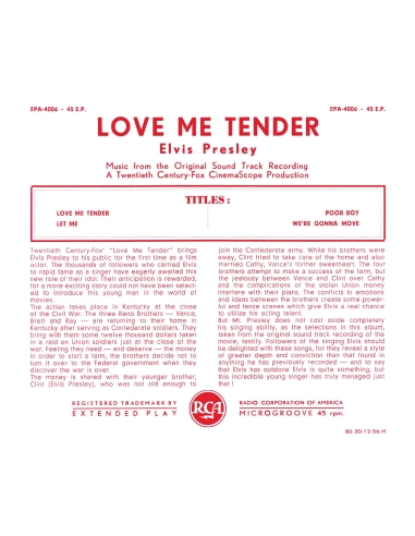 Elvis Presley - Love Me Tender - Vinyle Blanc (Belgium) (Vinyle 7'')
