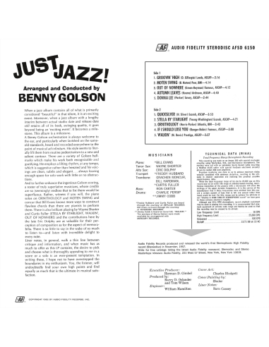 Benny Golson - Just Jazz! (Vinyle)