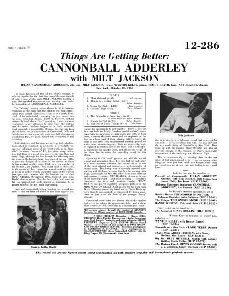 Cannonball Adderley With Milt Jackson - Things Are Getting Better (Vinyle)