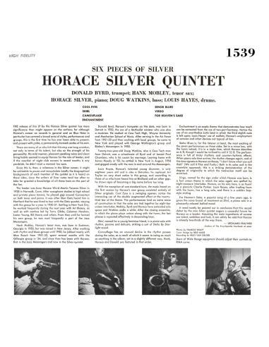 The Horace Silver Quintet - 6 Pieces Of Silver (Vinyle)
