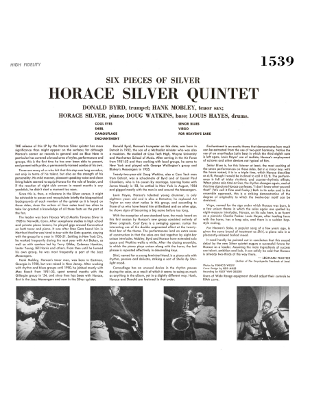 The Horace Silver Quintet - 6 Pieces Of Silver (Vinyle)