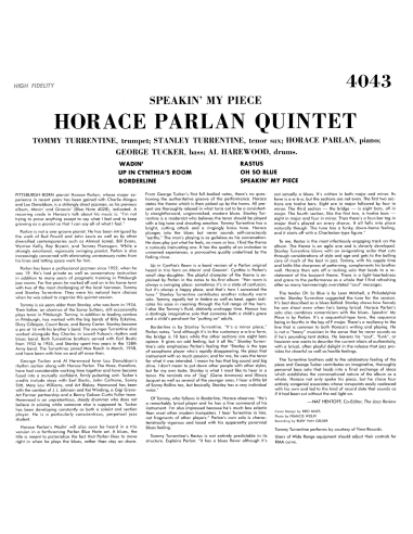 Horace Parlan Quintet - Speakin' My Piece (Vinyle)