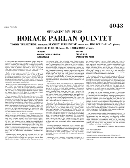 Horace Parlan Quintet - Speakin' My Piece (Vinyle)