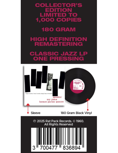 Horace Parlan Quintet - Speakin' My Piece (Vinyle)