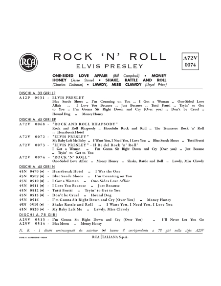 Elvis Presley - Rock 'N' Roll - Vinyle Transparent (Italie) (Vinyle 7'')