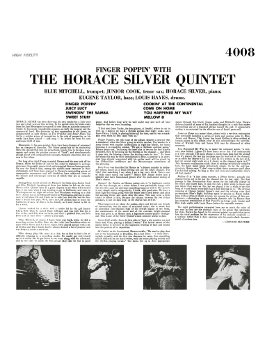 The Horace Silver Quintet - Finger Poppin' With (Vinyle)