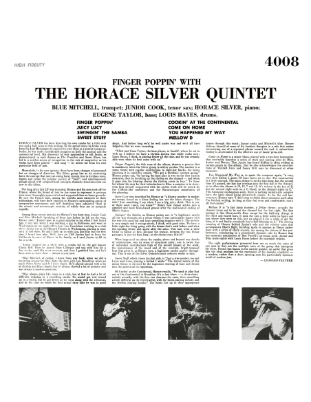The Horace Silver Quintet - Finger Poppin' With (Vinyle)