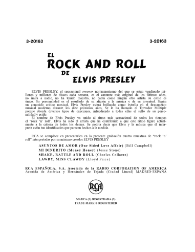 Elvis Presley - El Rock and Roll - Vinyle Argent (Espagne) (Vinyle 7'')