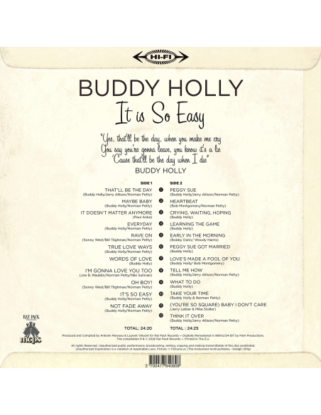 Buddy Holly - It is So Easy - RSD 2026 (Vinyle)