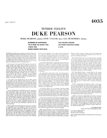 Duke Pearson - Tender Feelin's (Vinyle)