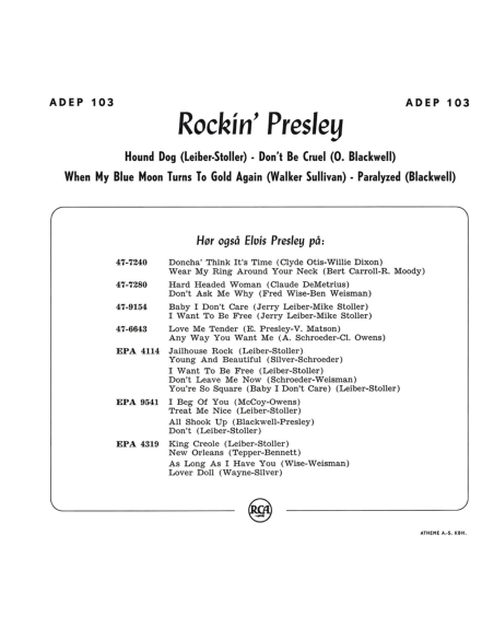 Elvis Presley - Rockin' Presley - Vinyle Rose (Danemark) (Vinyle 7'')