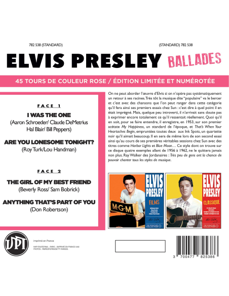Elvis Presley - 45 Tours - The Signature Collection N°05 - Ballades (Vinyle Rose)