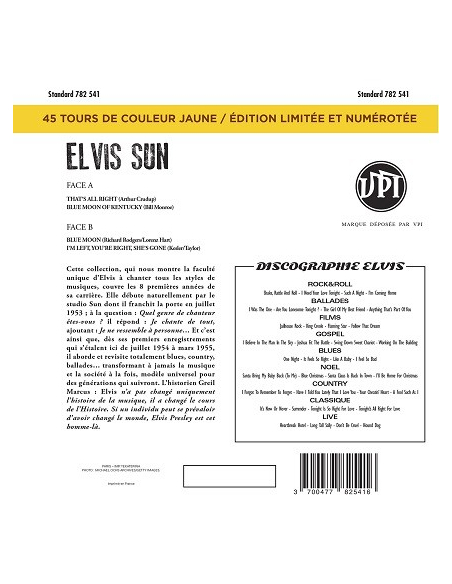 Presley, Elvis - 45 Tours - The Signature Collection N°08 - Sun (Vinyle Jaune) 