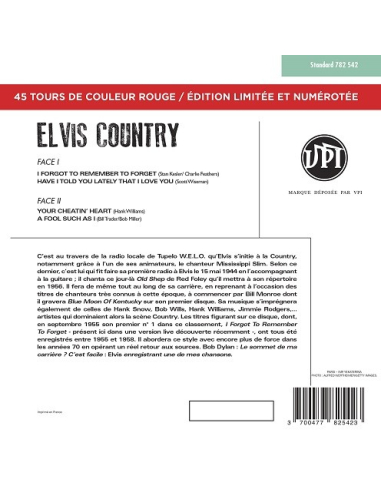 Elvis Presley - 45 Tours - The Signature Collection N°09 - Country (Vinyle Rouge)