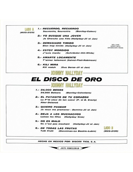 Johnny Hallyday - 33 Tours - Vogue Made In Mexique - El Disco De Oro (Vinyle Noir)