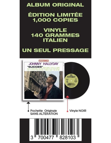 Johnny Hallyday - 33 Tours - Vogue Made In Italie - Succes (Vinyle Noir)