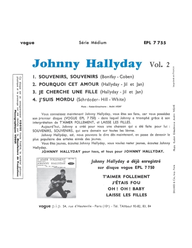Johnny Hallyday - EP N°02 - Souvenirs, Souvenirs (CD Mini LP)