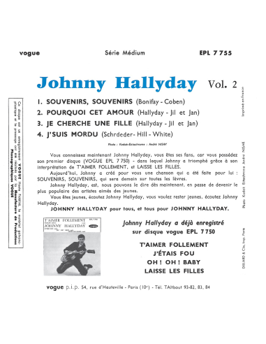 Johnny Hallyday - Souvenirs, Souvenirs (Vinyle BLEU)