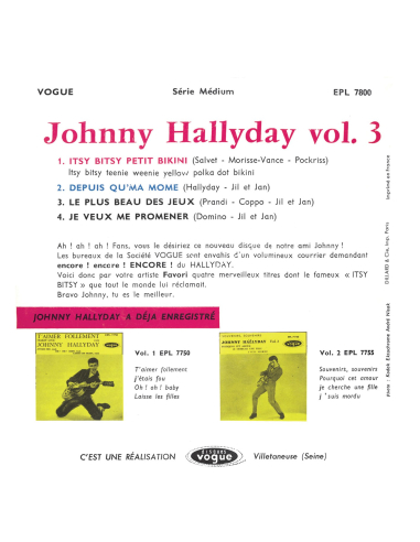 Johnny Hallyday - EP N°03 - Itsy Bitsy Petit Bikini (Vinyle 7'')