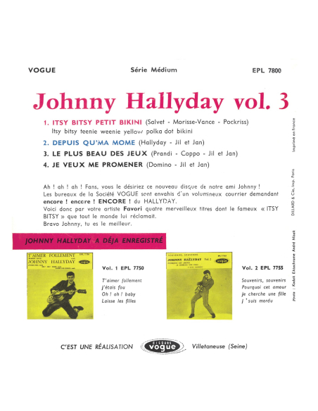 Johnny Hallyday - EP N°03 - Itsy Bitsy Petit Bikini (Vinyle 7'')