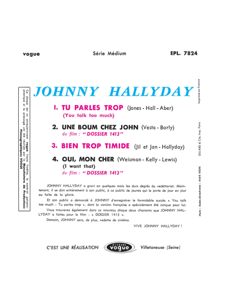 Johnny Hallyday - EP N°05 - Tu Parles Trop (Vinyle 7'')