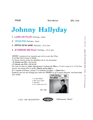 Johnny Hallyday - EP N°10 - Johnny Hallyday Chante les Filles